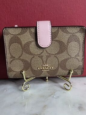 Coach Signature Canvas Small Wallet with Pink Leather Interior